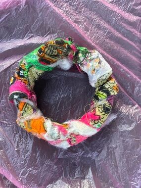 Handcrafted Multicolor Fabric Headband - Vibrant Pink & Green